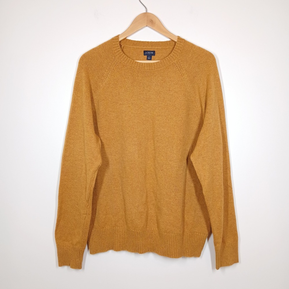 J.Crew Sweater Womens Large Mustard Wool Knit Crew Neck Pullover Sweater